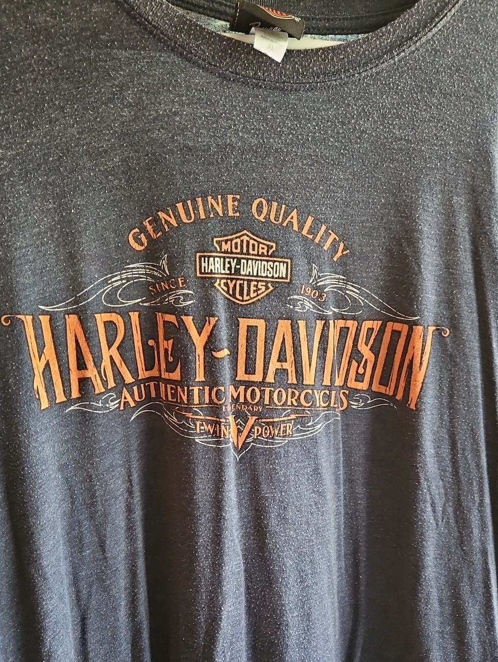 Harley-Davidson Dark Gray Tee with Orange Logo Graphic